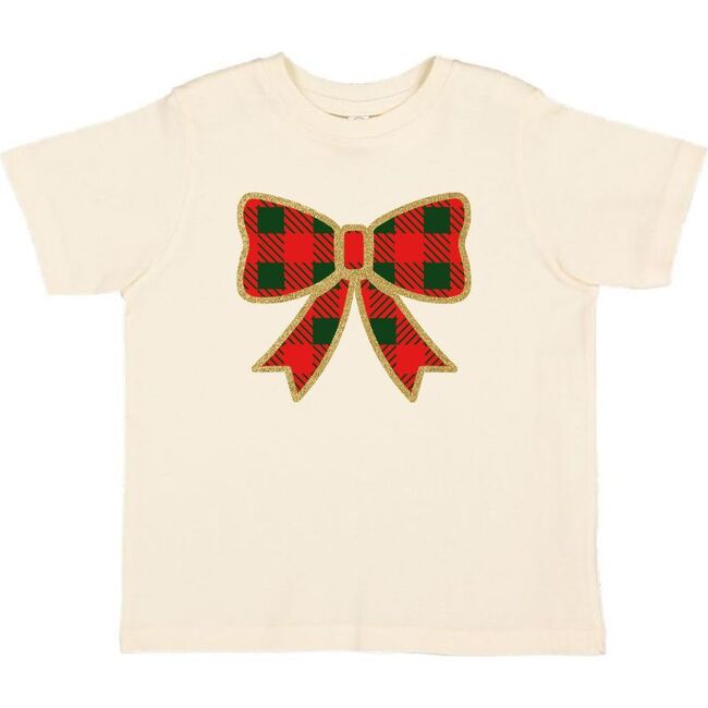 Christmas Plaid Bow Short Sleeve T-Shirt, Natural