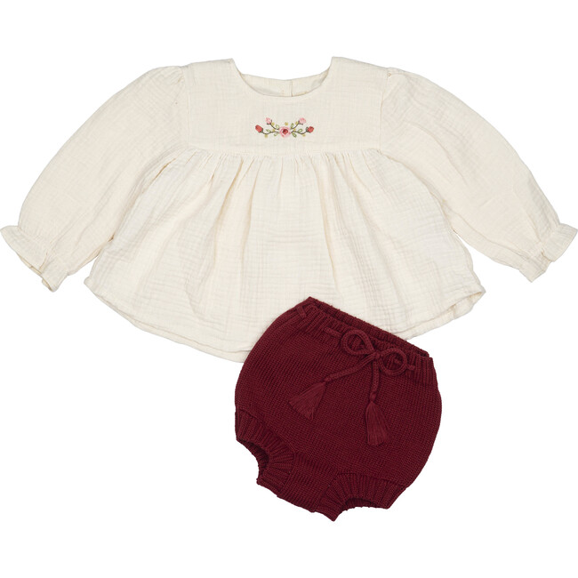 Knitted Bloomer Set, Taupe/Crimson