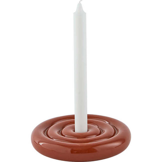 Savi Ceramic Low Single Candle Holder, Nutmeg