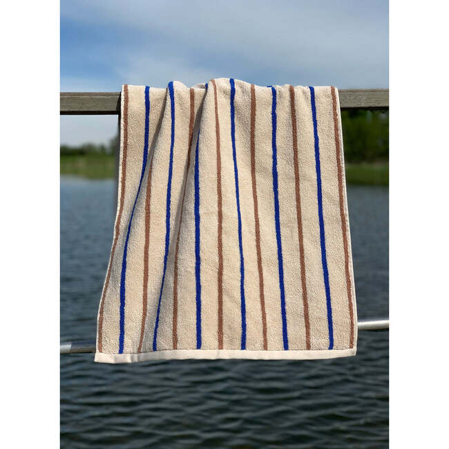 Raita Striped Small Towel, Caramel & Optic Blue - Towels - 2