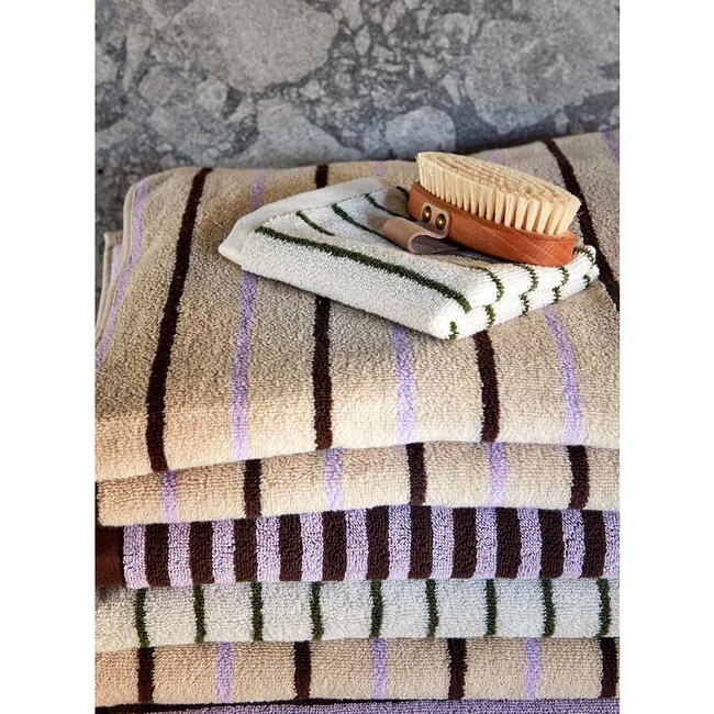 Raita Striped Mini Towel, Green & Off-White - Towels - 3