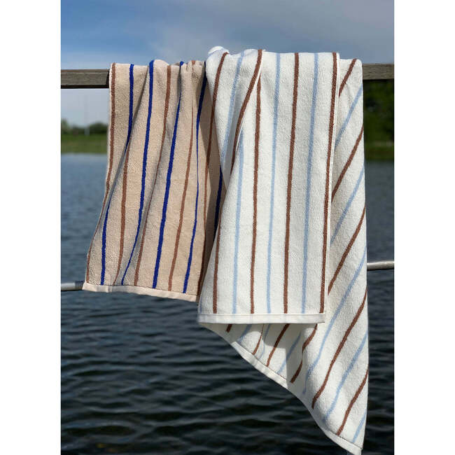 Raita Striped Medium Towel, Caramel & Ice Blue - Towels - 2