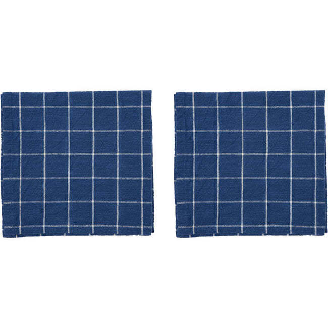 Grid Plaid Napkin Set, Dark Blue