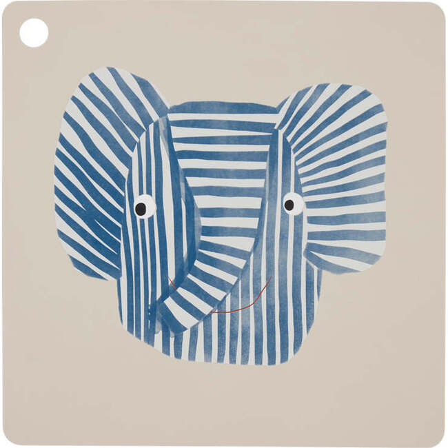 Erik Elephant Square Placemat, Blue & Camel