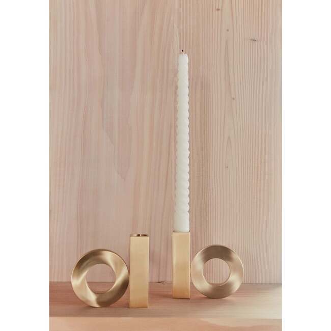 Baari Solid Candle Holder, Brushed Brass - Candle Holders - 7