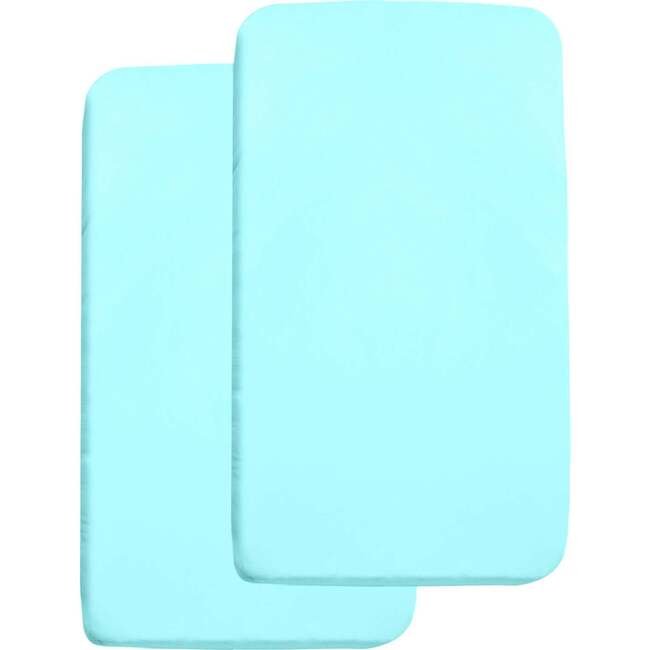All-In-One Fitted Sheet & Waterproof Cover For 36" x 18" Cradle Mattress, Blue Green Aqua (Pack Of 2)