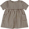 Gingham Gather Dress, Brown - Dresses - 1 - thumbnail