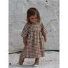 Gingham Gather Dress, Brown - Dresses - 2