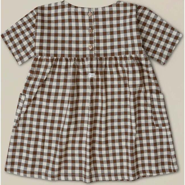 Gingham Gather Dress, Brown - Dresses - 6