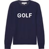 Women's Golf Ribbed Neck Long Sleeve Sweater, Navy & White - Sweaters - 1 - thumbnail