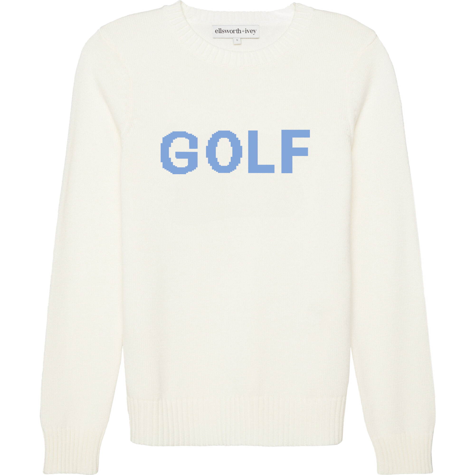 Women's Golf Ribbed Neck Long Sleeve Sweater, White & Blue - Sweaters - 1