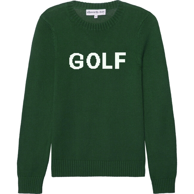Women's Golf Ribbed Neck Long Sleeve Sweater, Green & White