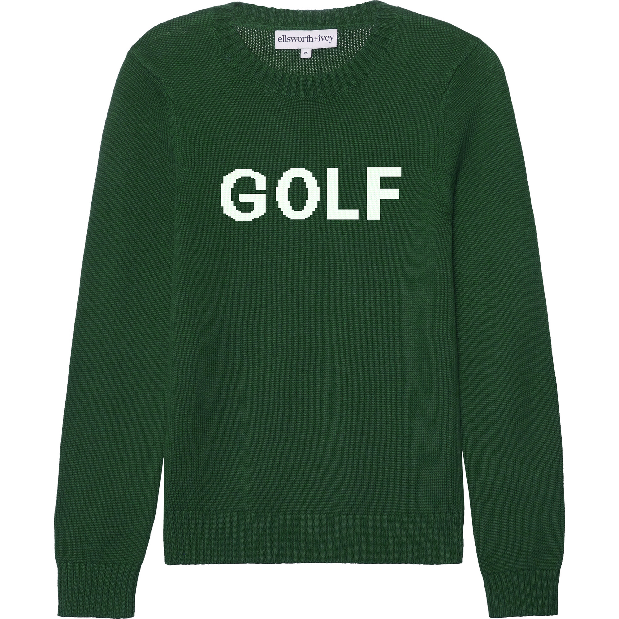 Women's Golf Ribbed Neck Long Sleeve Sweater, Green & White - Sweaters - 1