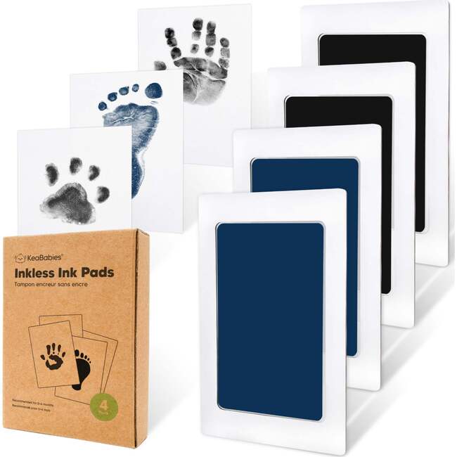 4-Pack Inkless Ink Pads for Baby Footprint & Paw Print Kit, Jet/Navy