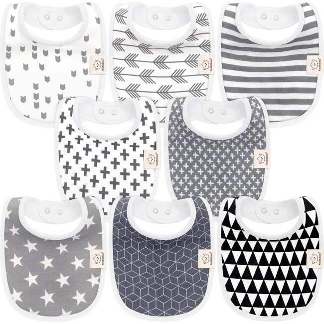 8-Pack Urban Drool Bibs Set for Baby Boys and Girls, Grayscale