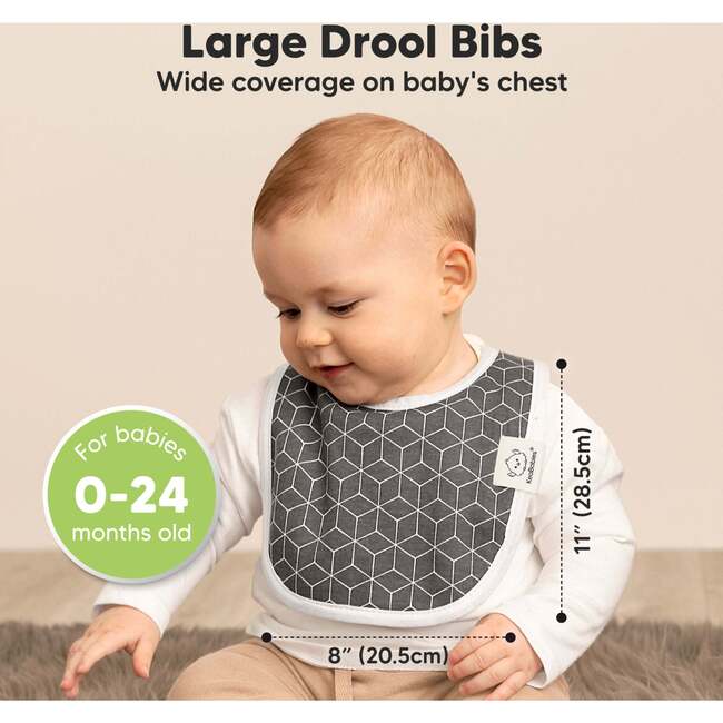 8-Pack Urban Drool Bibs Set for Baby Boys and Girls, Grayscale - Bibs - 2
