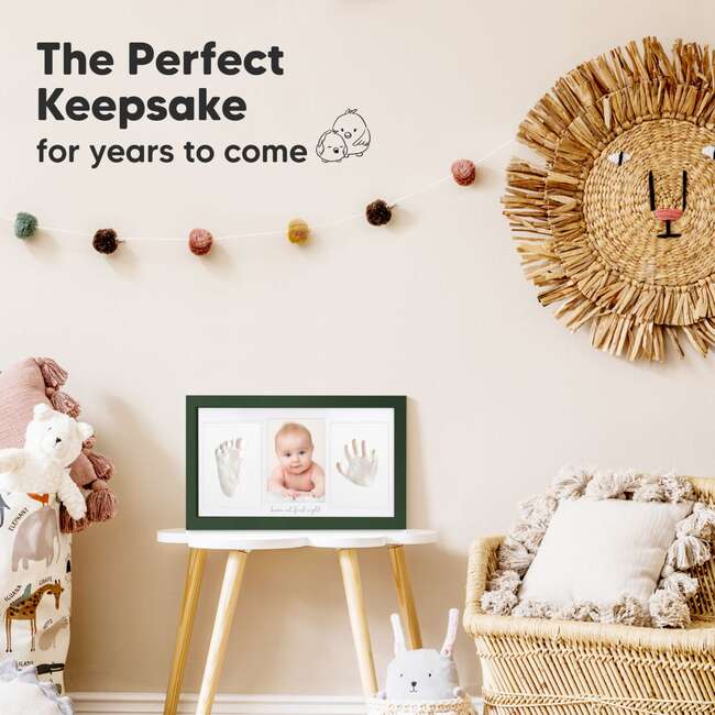 Duo Baby Handprint & Footprint Keepsake Frame, Hunter Green - Frames - 3