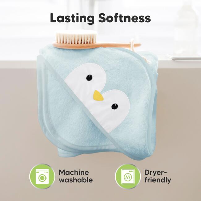 Cuddle Organic Baby Hooded Towel, Penguin - Towels - 6
