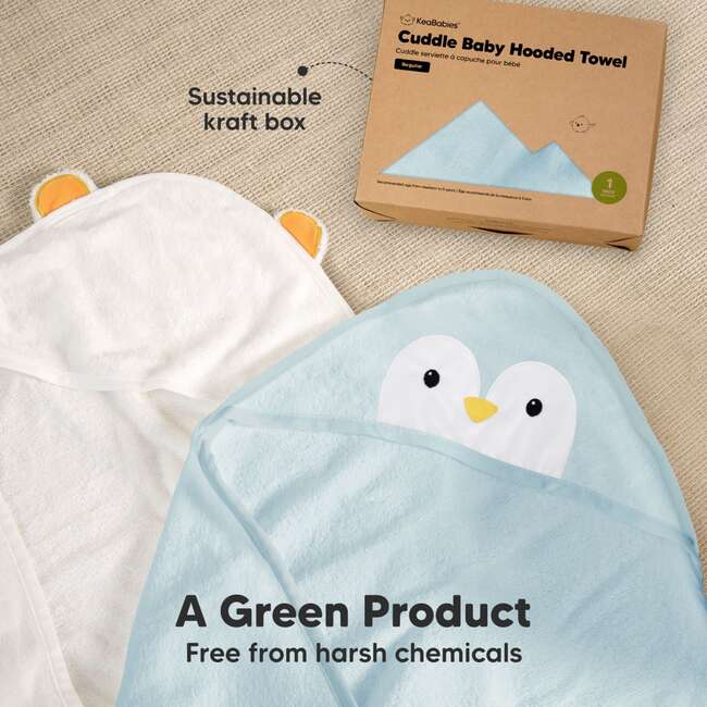 Cuddle Organic Baby Hooded Towel, Penguin - Towels - 8