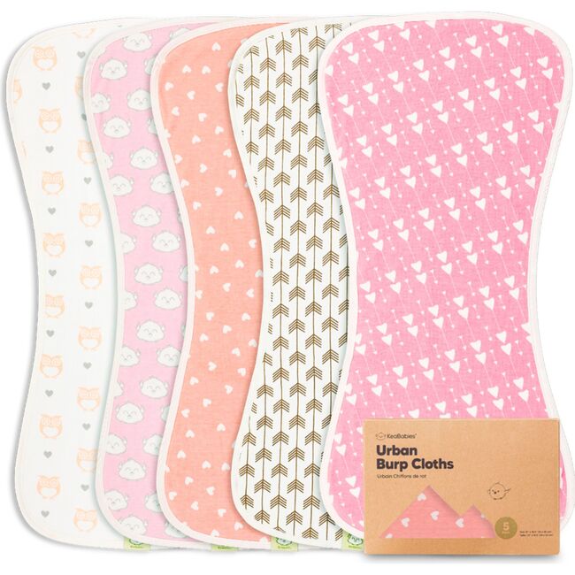5pk Urban Baby Burp Cloths for Baby Girls and Boys, Pink Dreams