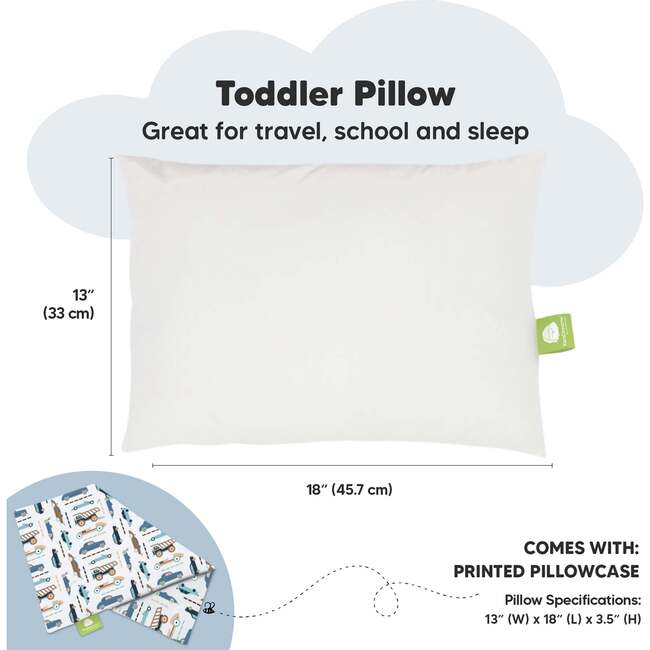 13X18 Toddler Pillow with Pillowcase for Sleeping, Vroom - Nursing Pillows - 3