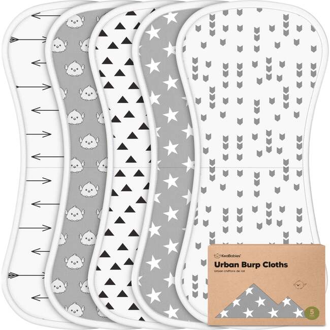 5pk Urban Baby Burp Cloths for Baby Girls and Boys, Grayscape