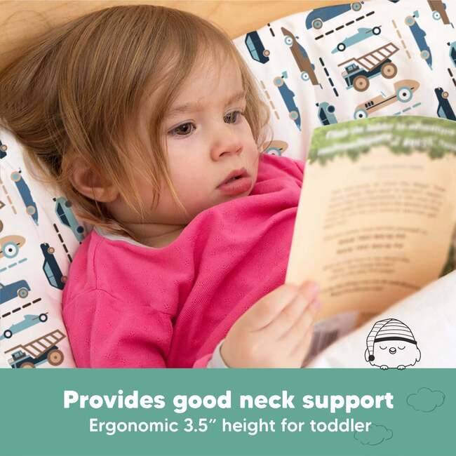 13X18 Toddler Pillow with Pillowcase for Sleeping, Vroom - Nursing Pillows - 5