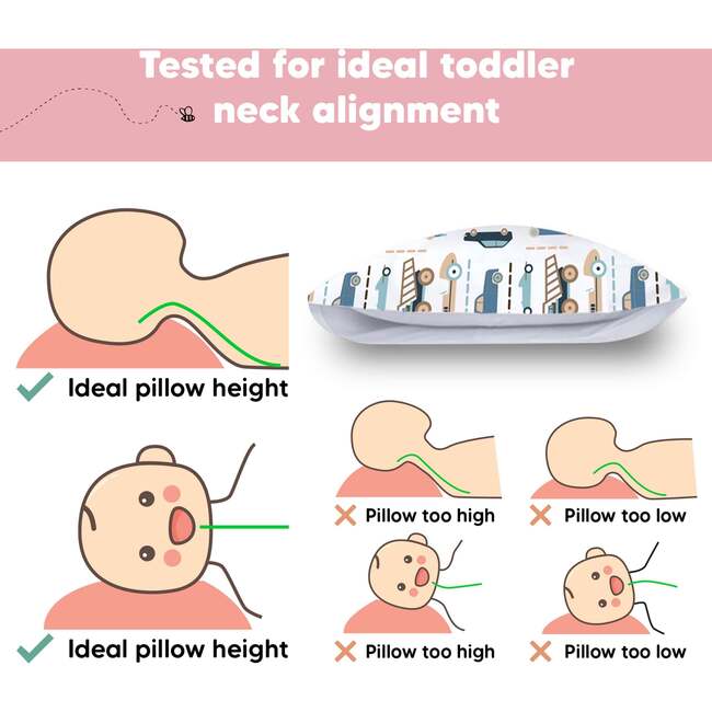 13X18 Toddler Pillow with Pillowcase for Sleeping, Vroom - Nursing Pillows - 6