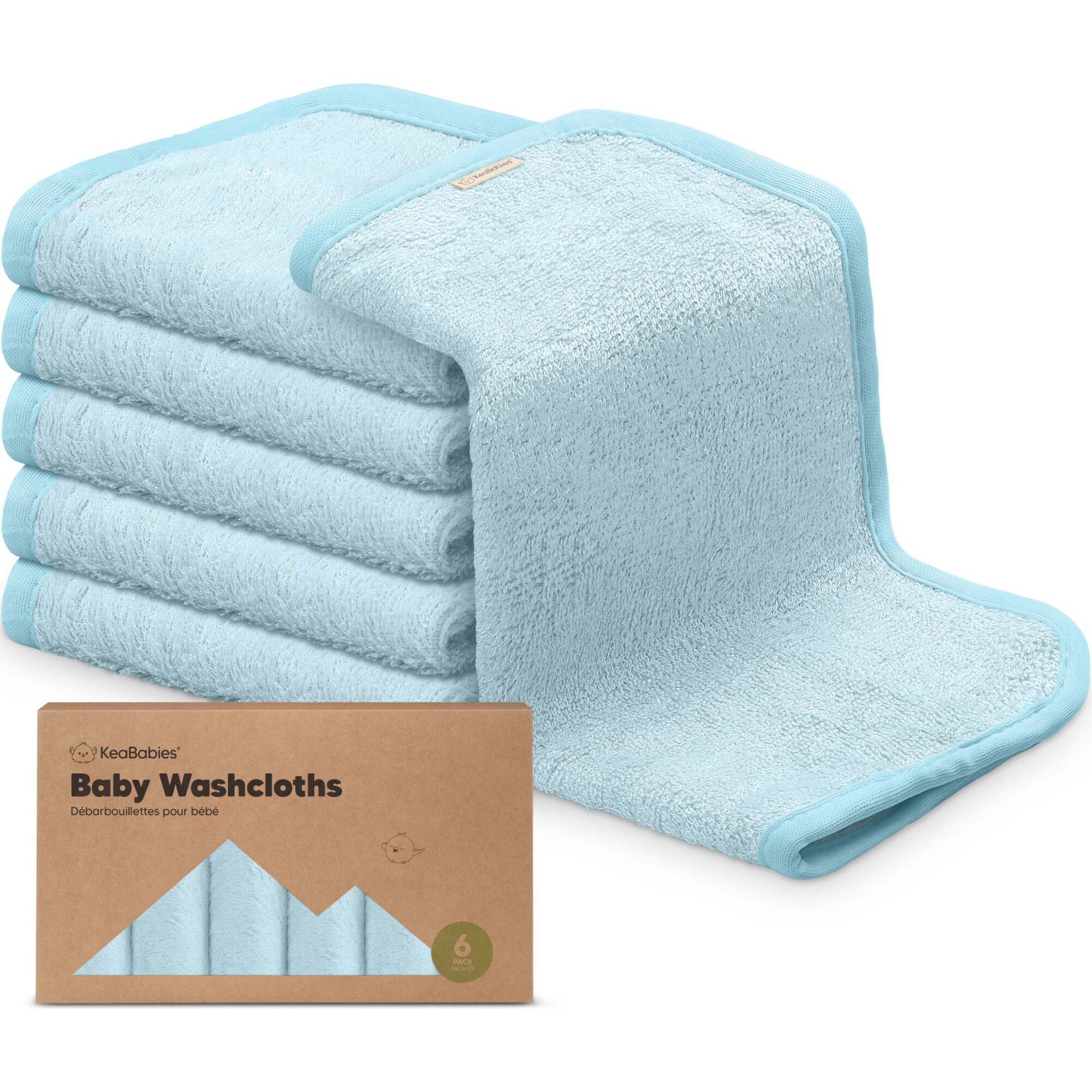 6pk Deluxe Organic Baby Washcloths for Newborn, Bravo Blue - Burp Cloths - 1