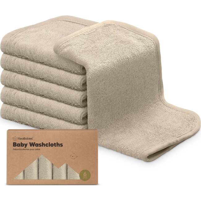 6pk Deluxe Organic Baby Washcloths for Newborn, Earth Brown
