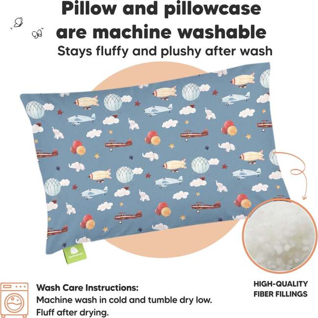 13X18 Toddler Pillow with Pillowcase for Sleeping, Up & Away - Pillows - 4