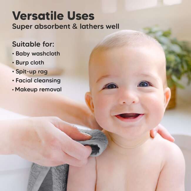 6pk Deluxe Organic Baby Washcloths for Newborn, Cool Gray - Bath Towels - 6
