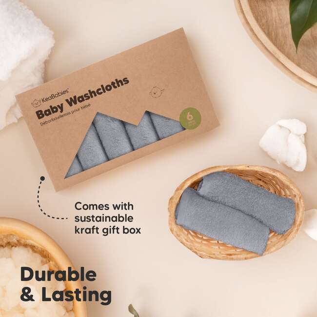 6pk Deluxe Organic Baby Washcloths for Newborn, Cool Gray - Bath Towels - 7