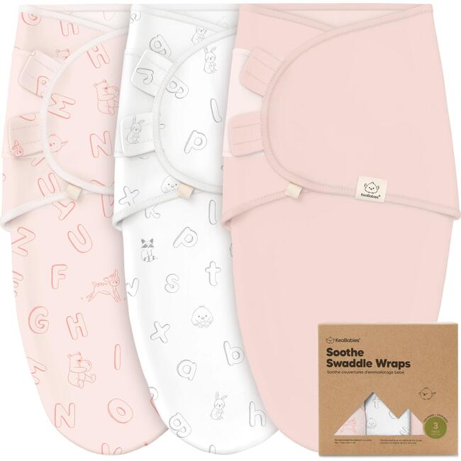 3-Pack Soothe Baby Swaddle Sacks 0-3 Months, ABC Land Rose