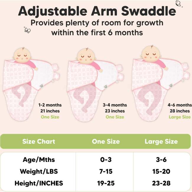 3-Pack Soothe Baby Swaddle Sacks 0-3 Months, Blossom - Swaddles - 6