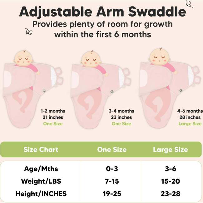 3-Pack Soothe Baby Swaddle Sacks 0-3 Months, ABC Land Rose - Swaddles - 6