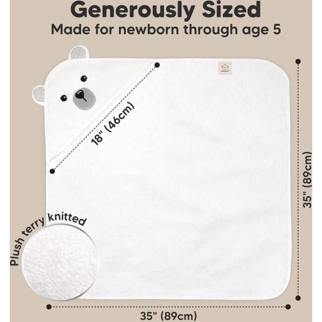 Cuddle Organic Baby Hooded Towel, Polar - Bath Towels - 4