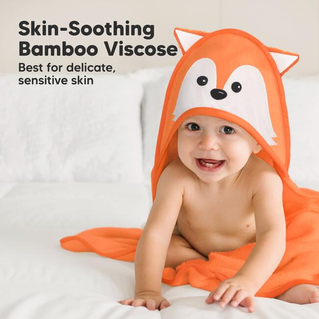 Cuddle Organic Baby Hooded Towel, Fox - Bath Towels - 3
