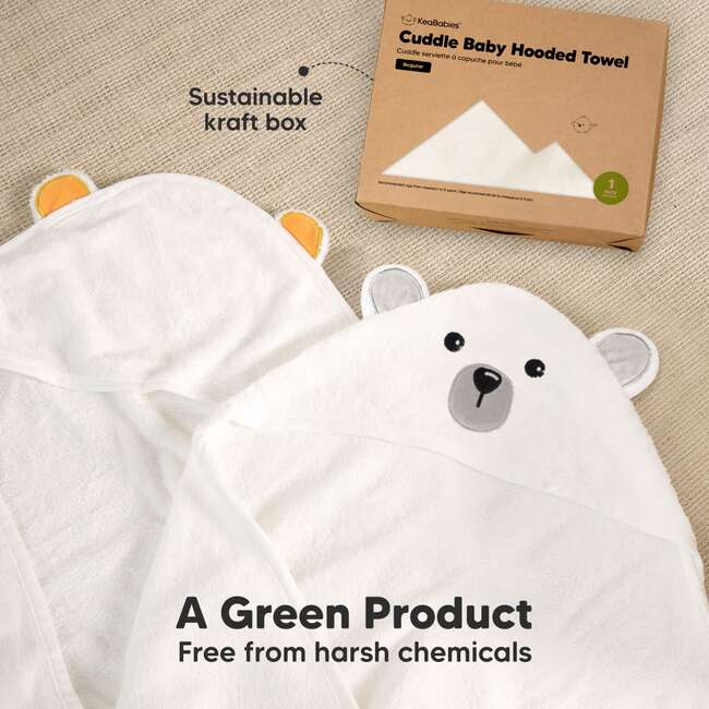 Cuddle Organic Baby Hooded Towel, Polar - Bath Towels - 8