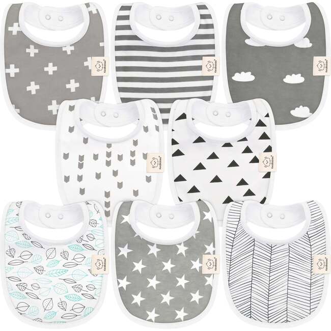 8-Pack Urban Drool Bibs Set for Baby Boys and Girls, Grayscape