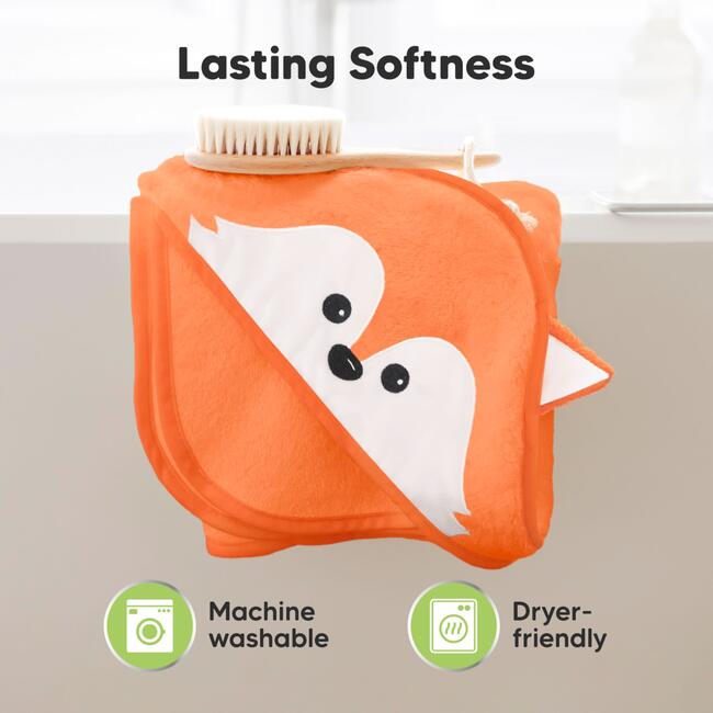 Cuddle Organic Baby Hooded Towel, Fox - Bath Towels - 6