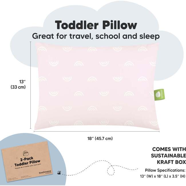 2-Pack Toddler Pillows for Sleeping 13X18, Pastel Rainbow - Pillows - 3