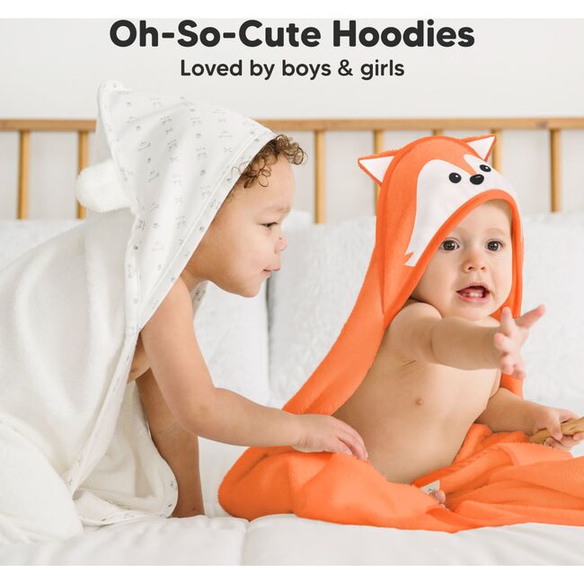 Cuddle Organic Baby Hooded Towel, Fox - Bath Towels - 7