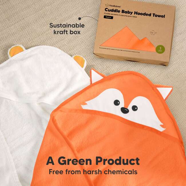 Cuddle Organic Baby Hooded Towel, Fox - Bath Towels - 8