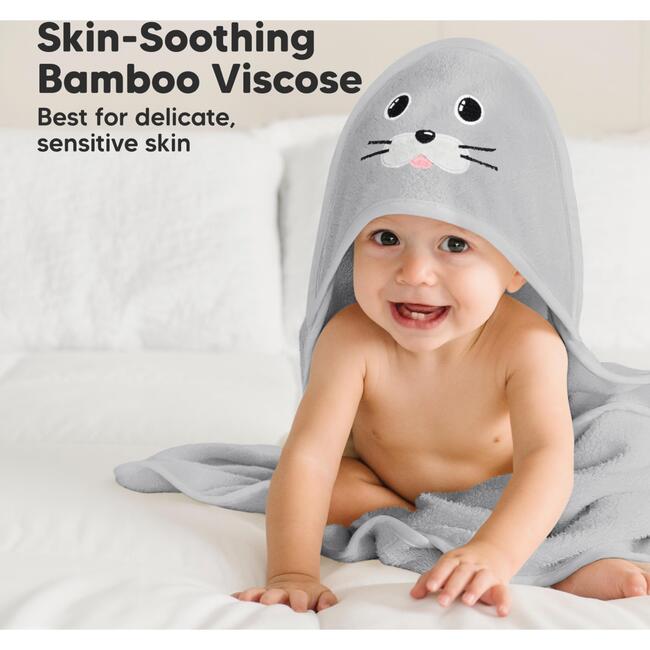 Cuddle Organic Baby Hooded Towel, Seal - Bath Towels - 3