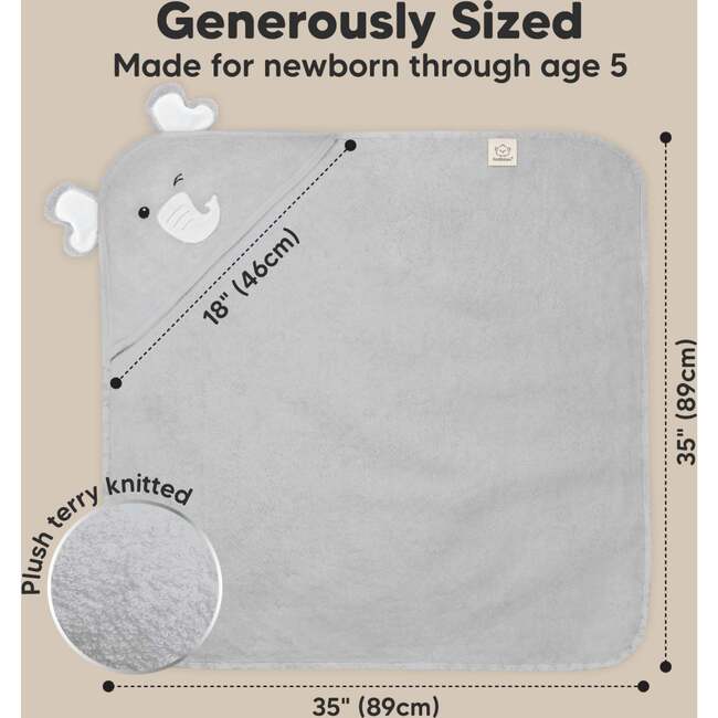 Cuddle Organic Baby Hooded Towel, Elephant - Bath Towels - 4