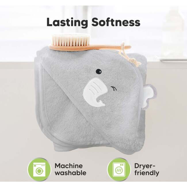 Cuddle Organic Baby Hooded Towel, Elephant - Bath Towels - 6