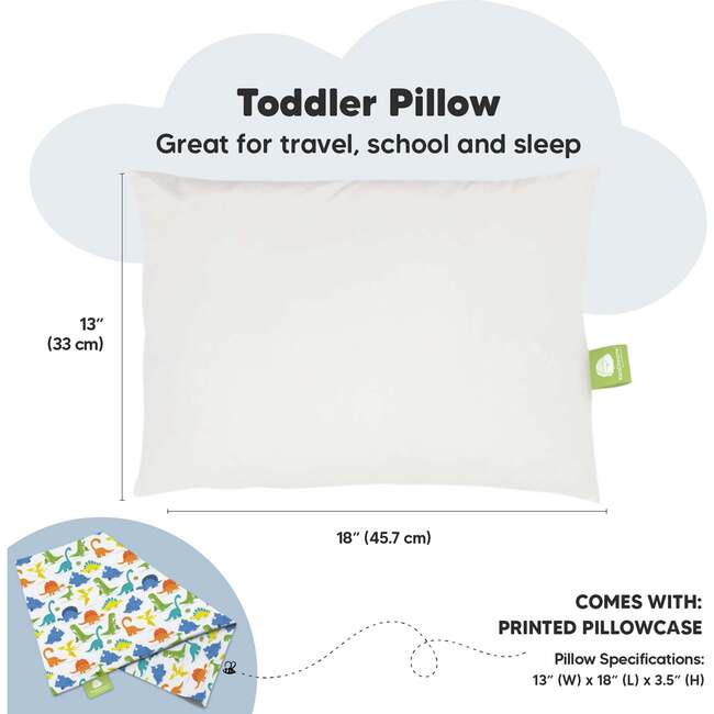 13X18 Toddler Pillow with Pillowcase for Sleeping, Happy Dino - Nursing Pillows - 3