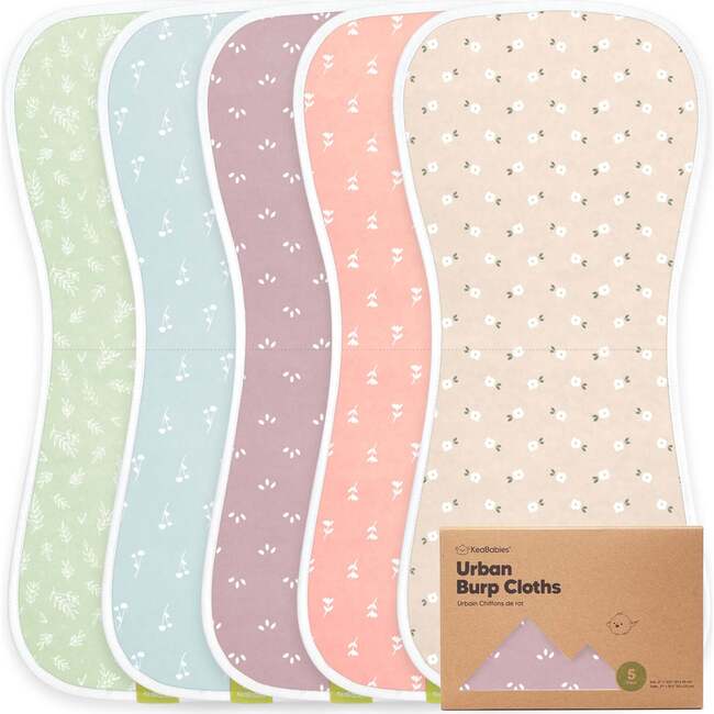 5pk Urban Baby Burp Cloths for Baby Girls and Boys, Blooms