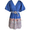 Women's Emilie V-Neck Puff Sleeve Dress, Cobalt & Tangerine - Dresses - 1 - thumbnail